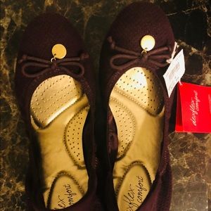 Burgundy Ballet Flats with Memory foam insoles.